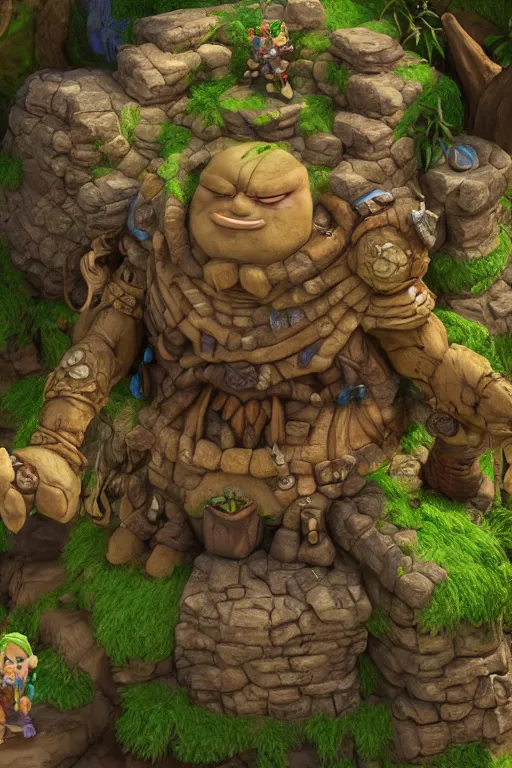 Image similar to zelda fantasy art giant golem troll wood rock greeble gemstone, global illumination ray tracing hdr fanart arstation by sung choi and eric pfeiffer and gabriel garza and casper konefal