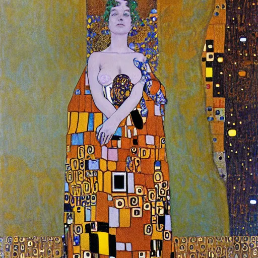 Image similar to abstract painted portrait of a beautiful woman by klimt, moebius