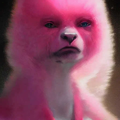 Prompt: fuzzy pink alien, portrait by greg rutkowski