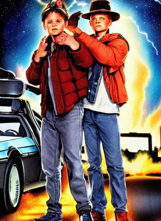 Prompt: movie poster by drew struzan for the back to the future ii.