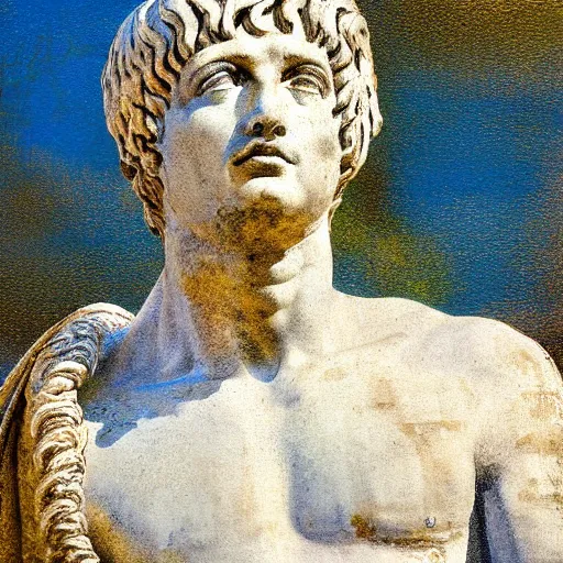 Image similar to roman statue of Caesar, hair texture, impressionist oil painting