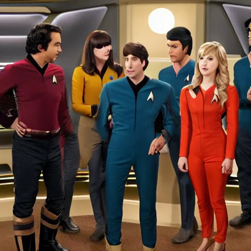 Image similar to Johnny Galecky,Bob Parsons, Kaley couco, Kunal Nayyar, Mayim Bialik,Simon Helberg,Melissa Rauch on star trek