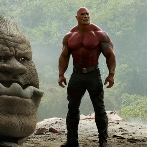 Prompt: film still of Dwayne Johnson as Drax in Avengers Endgame