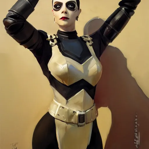 Image similar to greg manchess portrait painting of partially armored wednesday from addams family as overwatch character, medium shot, asymmetrical, profile picture, organic painting, sunny day, matte painting, bold shapes, hard edges, street art, trending on artstation, by huang guangjian and gil elvgren and greg rutkowski