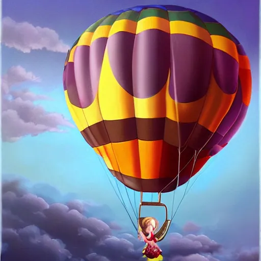 Prompt: a woman in a hot air balloon in Pixar style by Stanley Artgerm and Tom Bagshaw