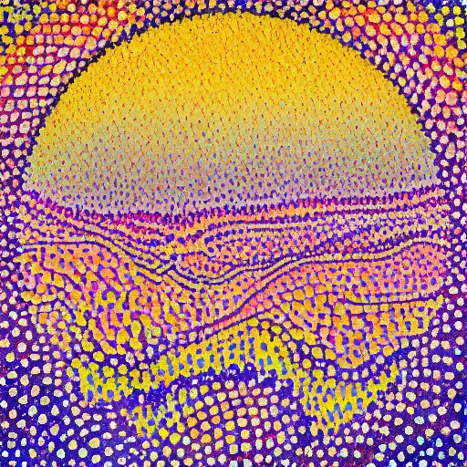 Image similar to a detailled pointillist painting of colorful round patterns, by henri - edmond cross and maximilien luce, textured, relief