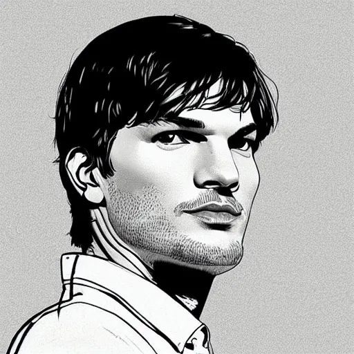 Image similar to “ ashton kutcher retro minimalist portrait by jean giraud, moebius starwatcher comic, 8 k ”
