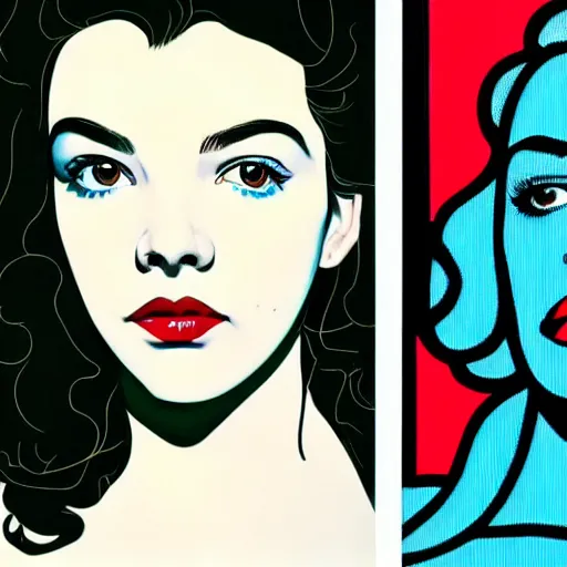 Image similar to beautiful female anya taylor - joy portrait in detail in block colour by james jean, by andy warhol, by roy lichtenstein, by egon schiele