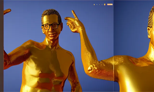 Image similar to gold statue of jeff goldblum, 3 d render, 8 k, octane render, cycles render, unreal engine