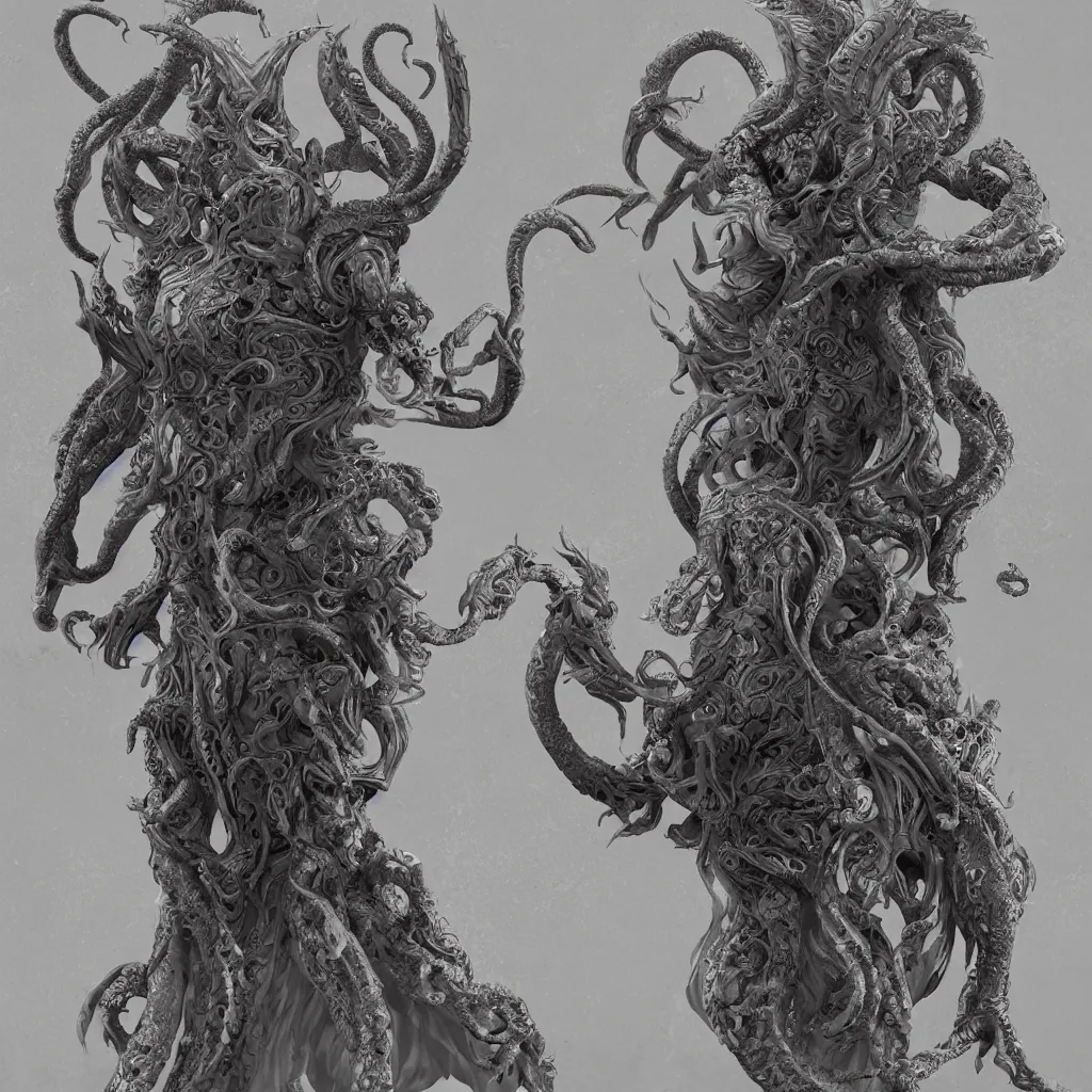 Image similar to a ancient cthulhu goddess, fantasy, intricate, highly detailed, artstation, zbrush, concept art, smooth, octane render sharp focus, full color