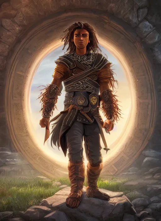 Image similar to An epic fantasy comic book style portrait painting of a young dark skinned long haired boy peasant with intelligent eyes in the style of the wheel of time, unreal 5, DAZ, hyperrealistic, octane render, cosplay, RPG portrait, dynamic lighting