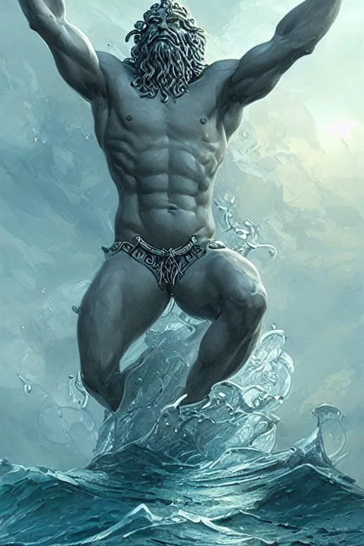 Image similar to poseidon humanoid god of the sea, trident, highly detailed, d & d, fantasy, highly detailed, digital painting, trending on artstation, concept art, sharp focus, illustration, art by artgerm and greg rutkowski and magali villeneuve