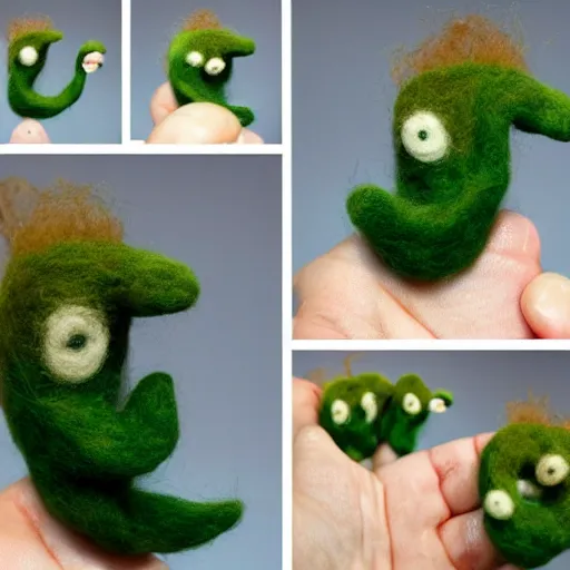 Image similar to a needle felted loch ness monster, needle felting art.