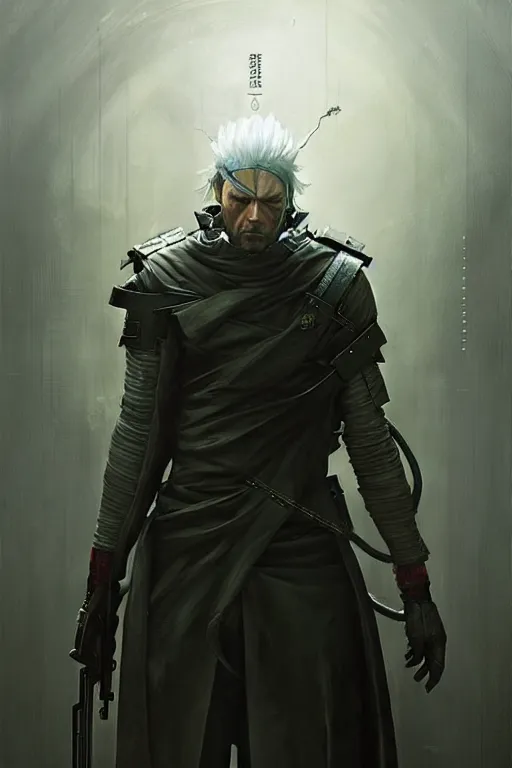 Image similar to hieronymus bosch, greg rutkowski, anna podedworna, painting of raiden metal gear solid 4