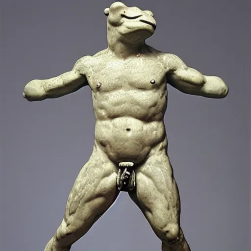 Image similar to greek statue of a buff frog