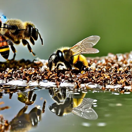 Prompt: bees and water
