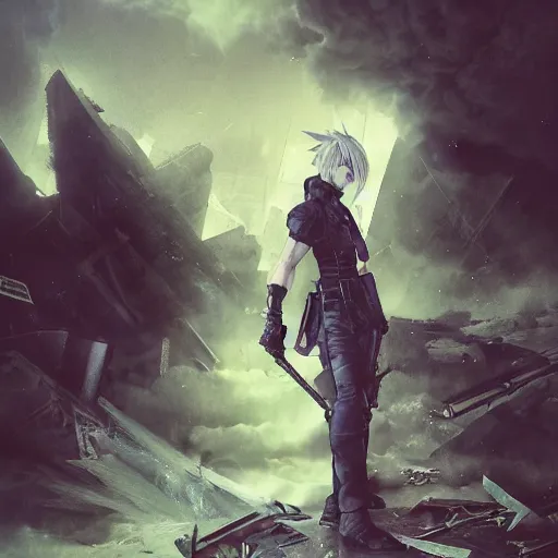 Image similar to Cloud Strife in a abandoned wasteland by Beeple Andrei Riabovitchev Jake Souva Nicola Samori James Gilleard Ishbel Myerscough Scott Radke Jean-Baptiste Monge jakub