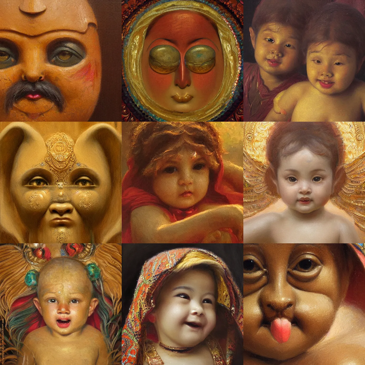 Prompt: orientalism wholesome cute elemental spirit face detail by edwin longsden long and theodore ralli and nasreddine dinet and adam styka, masterful intricate artwork. oil on canvas, excellent lighting, high detail 8 k