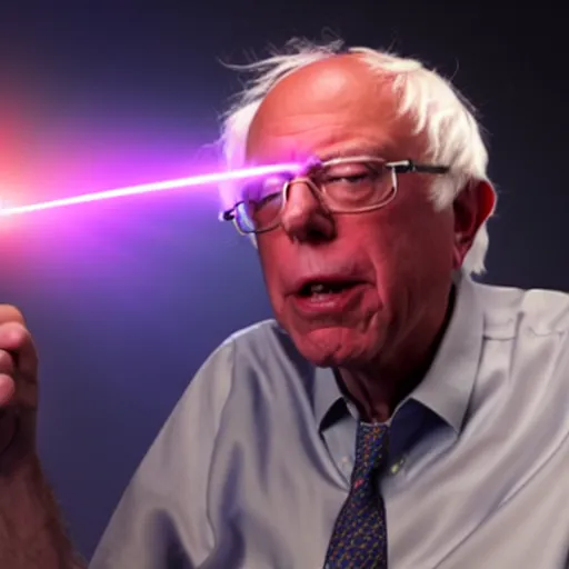 Prompt: bernie sanders shooting a laser beam from his eyes, synthwave