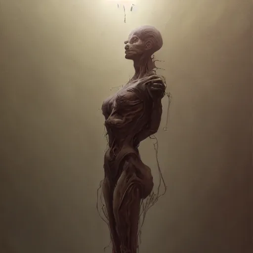 Image similar to detailed concept art of an ominous floating sculpture in an empty room, artstation, award - winning realistic concept art by jim burns and greg rutkowski, beksinski, a sci - fi concept art masterpiece, james gilleard, bruegel, alphonse mucha, and yoshitaka amano.