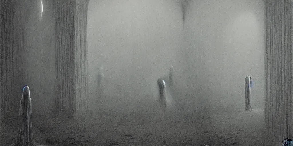 Image similar to liminal backroom afterlife by Zdzislaw Beksinski