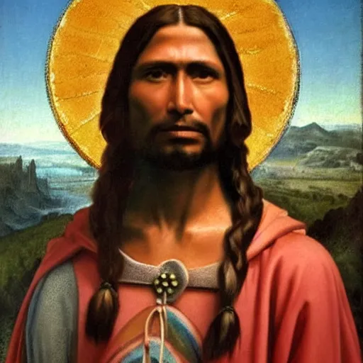 Prompt: native american jesus, renaissance painting