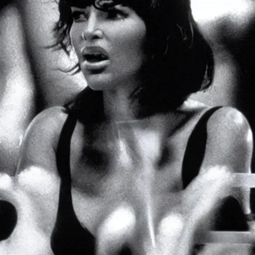 Image similar to movie still of kim kardashian in rocky 4,