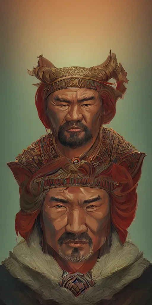 Image similar to highly detailed portrait of genghis khan by roger dean and alena aenami, intense eyes