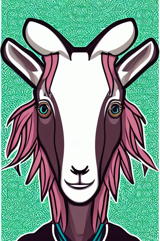 Image similar to Portrait of a goat in anime style, anime, sticker, colorful, illustration, highly detailed, simple, smooth and clean vector curves, no jagged lines, vector art, smooth