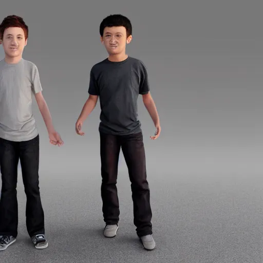 Prompt: full body unreal engine 5 render of two boys, highly detailed faces