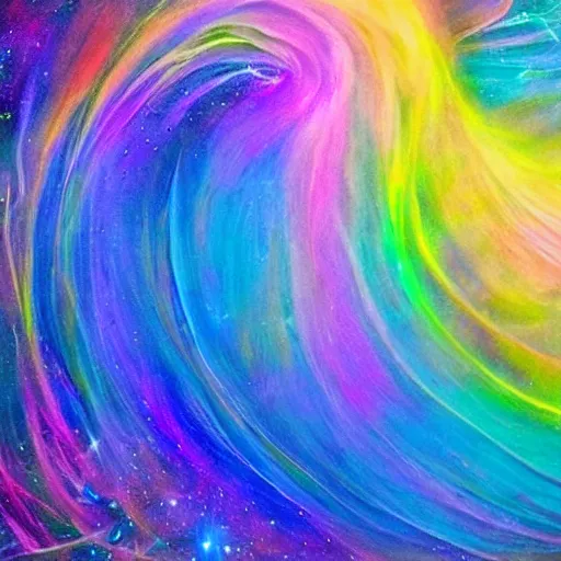 Prompt: surreal, image of an ethereal, wispy, colourful but highly detailed enlightened entity transmitting waves of energetic radiant love, gratitude and happiness into the universe, hyper real