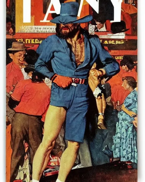 Prompt: a 1 9 5 0 s magazine cover of randy savage painted by norman rockwell