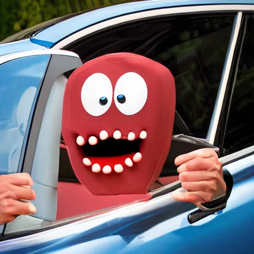 Prompt: car with a mouth eating a human