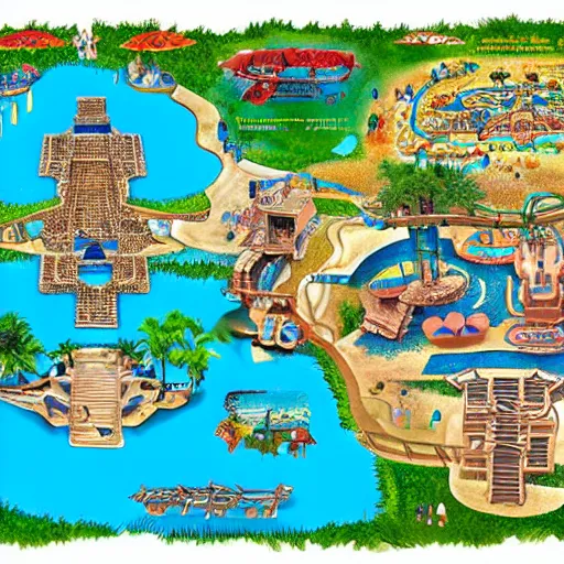 ancient mayan waterpark map | Stable Diffusion