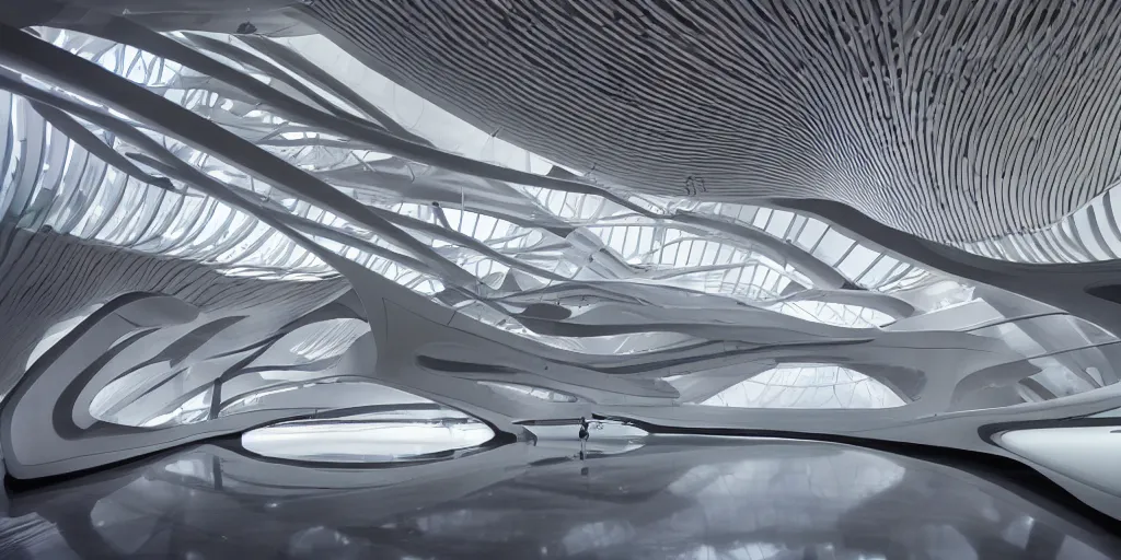 Image similar to extremely detailed stunning beautiful futuristic museum interior by Zaha Hadid