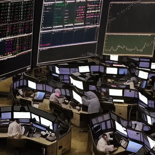 Image similar to black monday stock market crash, cinematic lighting, epic composition, colorized