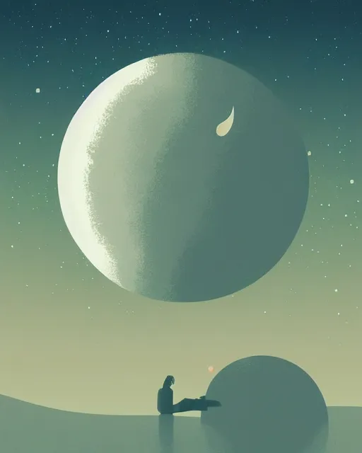 Image similar to beautiful painting of a serene moon at night, art by mike winkelmann, sky night, illustration, highly detailed, simple, smooth and clean vector curves, no jagged lines, vector art, smooth, artstation