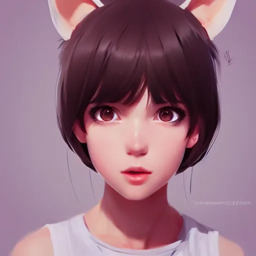 Prompt: character design portrait of a cute girl with large furry rat ears, looking at the camera, 4 k, concept art, by wlop, ilya kuvshinov, artgerm, krenz cushart, pixiv.