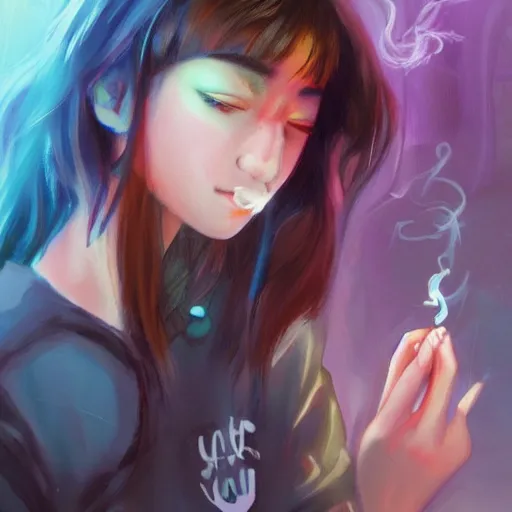 Image similar to seventeen year old female smoking weed for the first time and it goes wrong, by ross tran