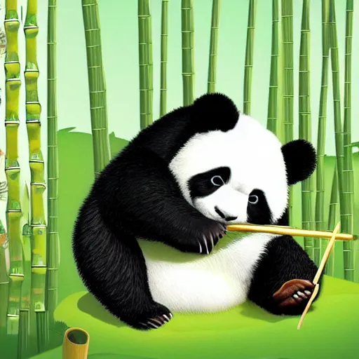 Prompt: panda bear eating bamboo, Cartoon for children's book, ArtStation, sharp focus, 4k