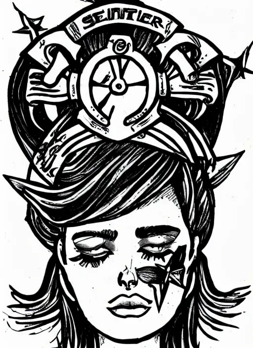 Image similar to sailor tattoo drawings on white background