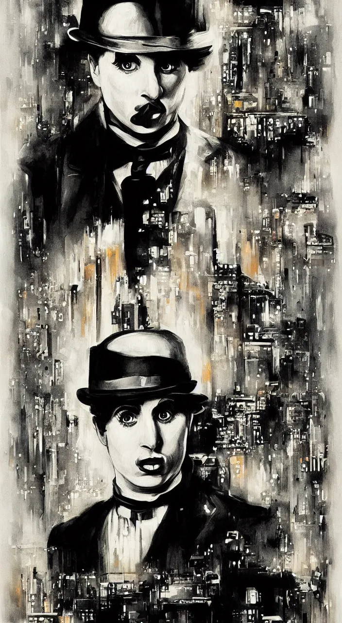 Prompt: artwork of charlie chaplin, masterpiece, detailed, blade runner 2049 style