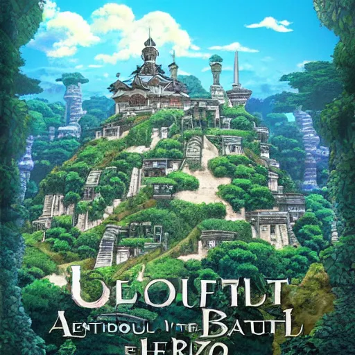 Image similar to a beautiful forgotten city beneath the earth by studio ghibli, 4K, ultra HD, highly detailed