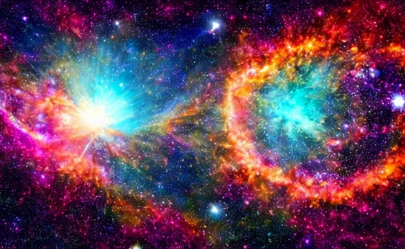 Image similar to A view across a sea of stars, cosmic colors, supernova explosion in the sky, fantastic, magical