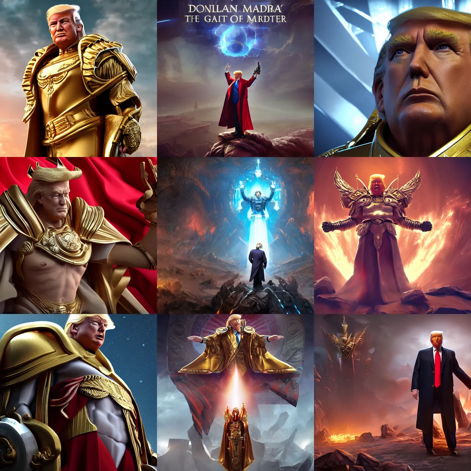 Prompt: Donald Trump as the god-emperor of mankind, concept art, cgsociety, octane render, trending on artstation, artstationHD, artstationHQ, unreal engine, 4k, 8k