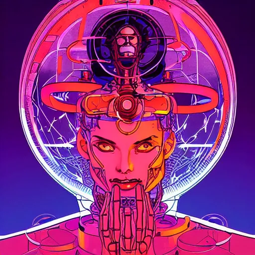 Prompt: a portrait of a beautiful cybernetic occultist performing summoning rituals to bring technological singularity, cyberpunk concept art by josan gonzales and jean claude meziere and syd mead and moebius