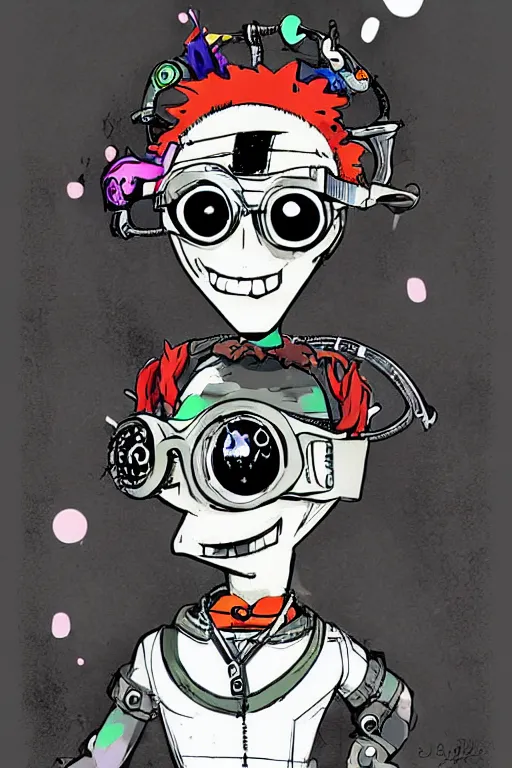 Image similar to cybergoth guy wearing goggles and eccentric jewelry by jamie hewlett, jamie hewlett art, full body character concept art,