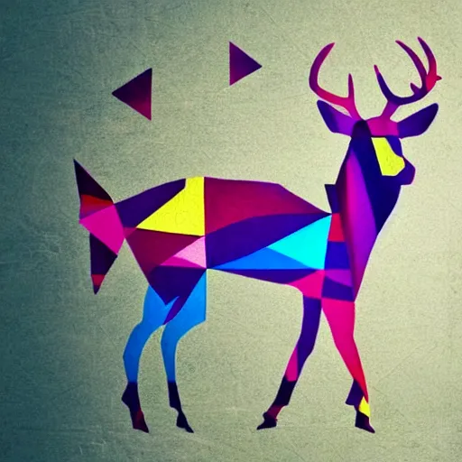 Image similar to A glorious stag in colorful triangles in the style of Bauhaus