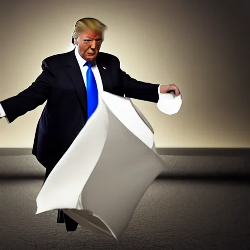 Image similar to stunning awe inspiring donald trump throwing papers into the toilet, movie still, 8 k hdr atmospheric lighting