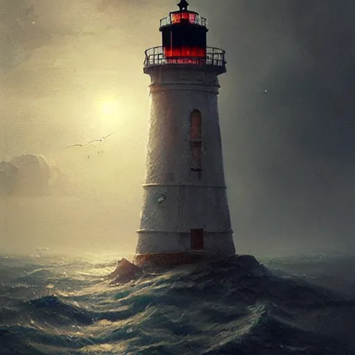 Prompt: a floating lighthouse,digital art,ultra realistic,ultra detailed,art by greg rutkowski,photorealistic,hyperdetailed,eerie,mysterious